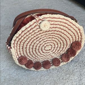NWOT Fossil Faye Straw Pom Pom Bag